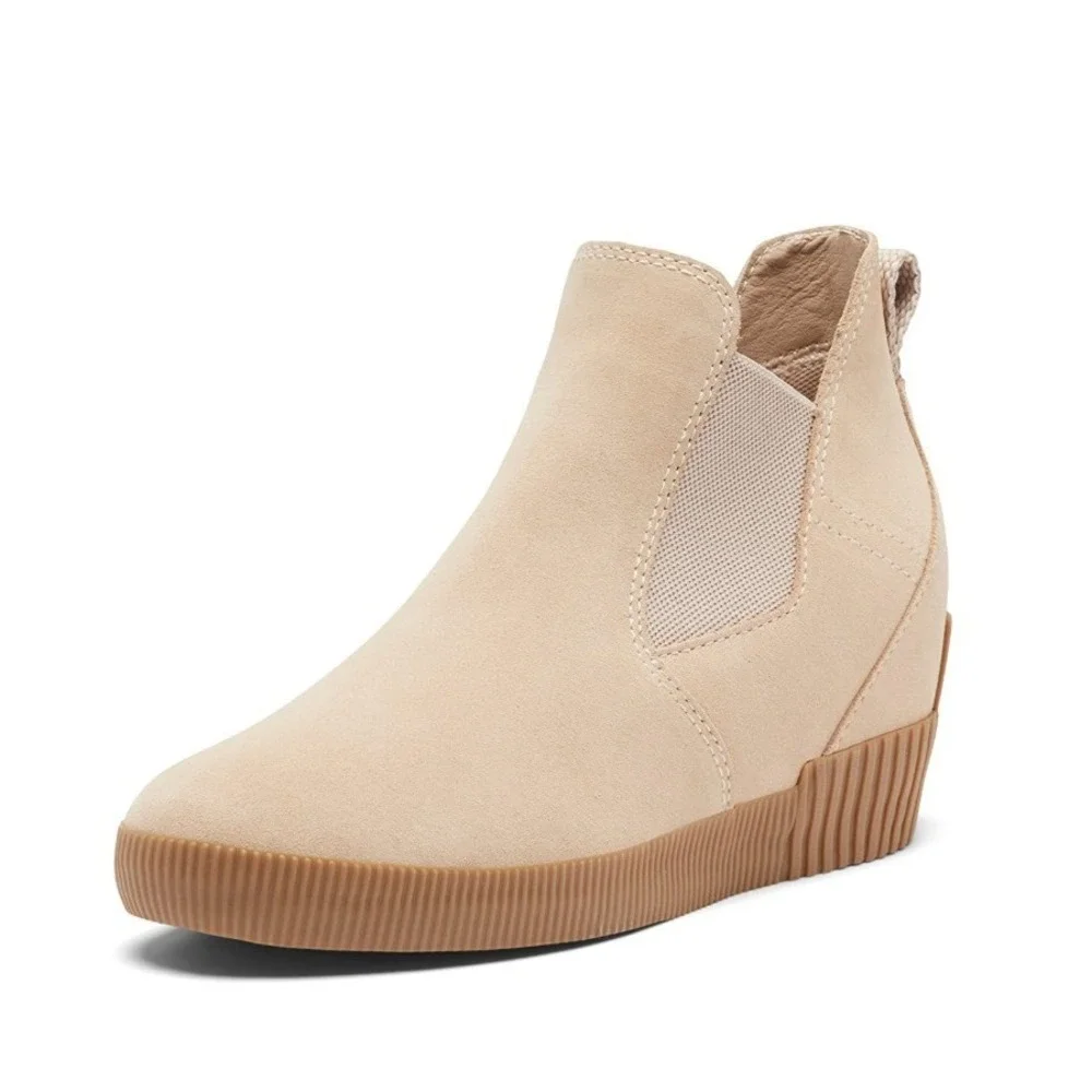 SOREL® (Women's 9) Out‎ N About™ Waterproof Slip-On Wedge Bootie in Natural/Tan